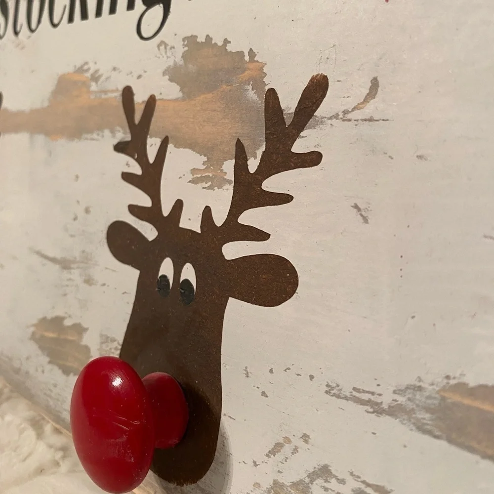 Hand Crafted Reindeer Christmas Stocking Holder/Hanger. Holds 3 Stockings
